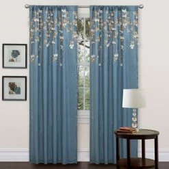 Best Pirce π€© Lush Decor Blue Faux Silk 84-inch Flower Drop Single Curtain Panel β