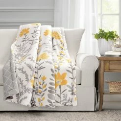New ✔️ Lush Decor Aprile Throw Single Yellow/gray ⌛ -Lush Decor Shop Lush Decor Aprile Throw Single 5
