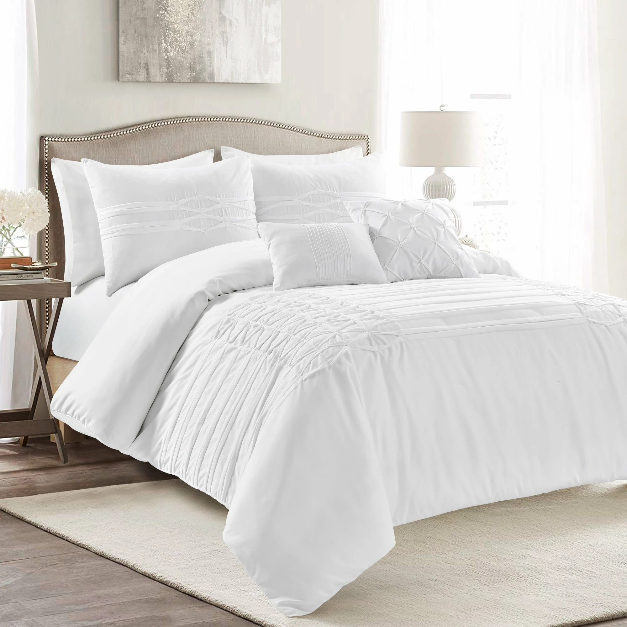 Budget ✨ Lush Decor Arora Pleat 5 Piece Comforter Set White ✨ 2 Budget ✨ Lush Decor Arora Pleat 5 Piece Comforter Set White ✨ - Image 2