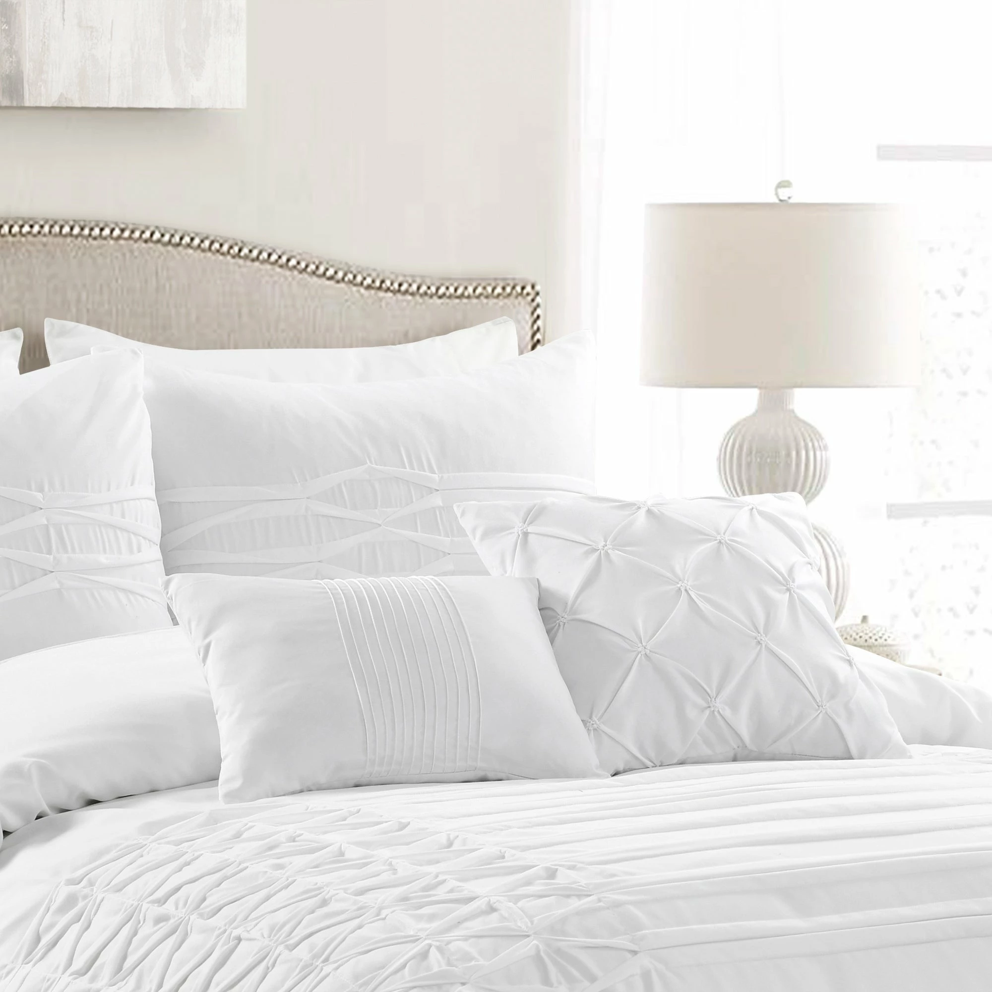 Budget ✨ Lush Decor Arora Pleat 5 Piece Comforter Set White ✨ 11 Budget ✨ Lush Decor Arora Pleat 5 Piece Comforter Set White ✨ - Image 11