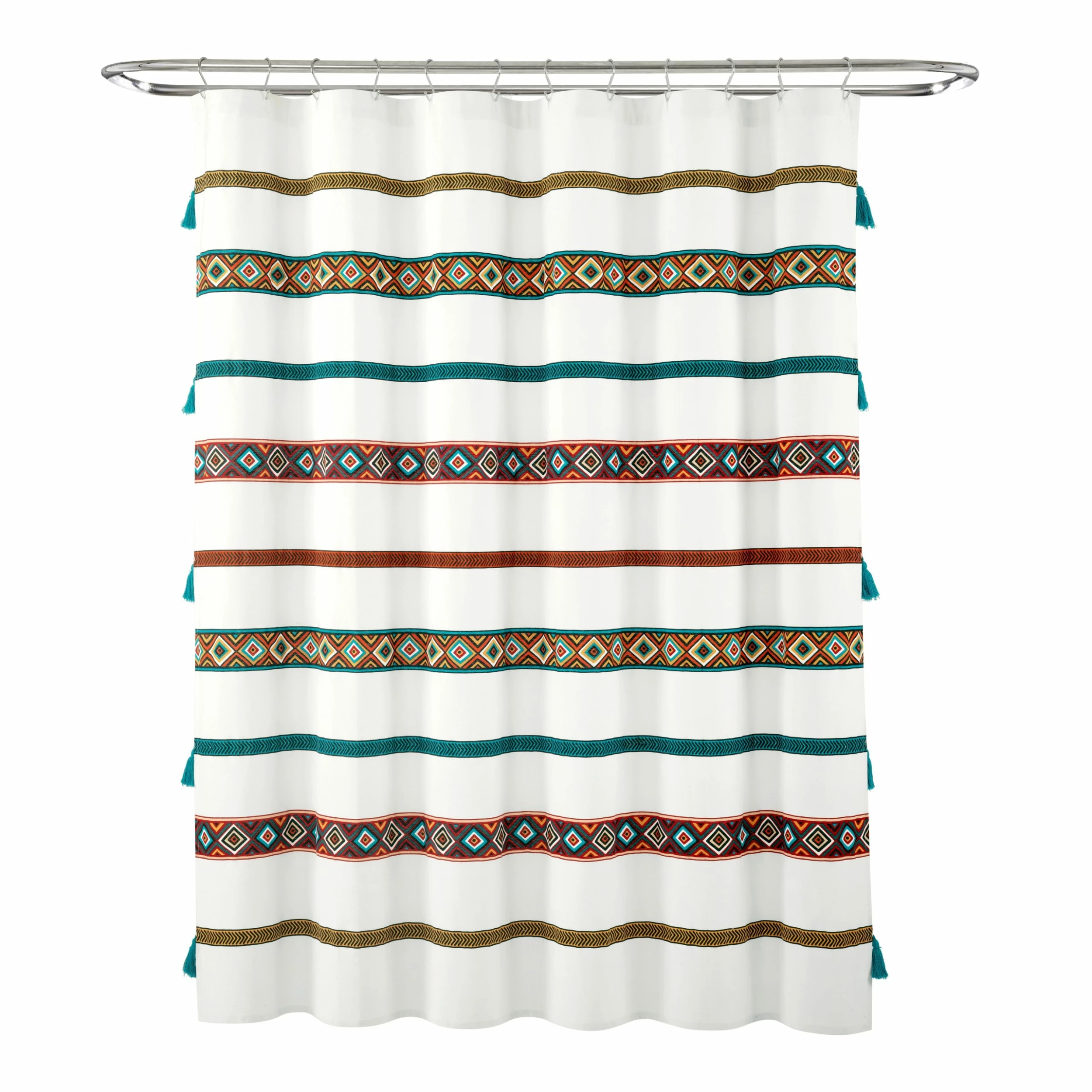 New π Lush Decor Ava Boho Stripe Tassel Yarn Dyed Eco-Friendly Recycled Cotton Blend Shower Curtain Single β 6 New π Lush Decor Ava Boho Stripe Tassel Yarn Dyed Eco-Friendly Recycled Cotton Blend Shower Curtain Single β - Image 6