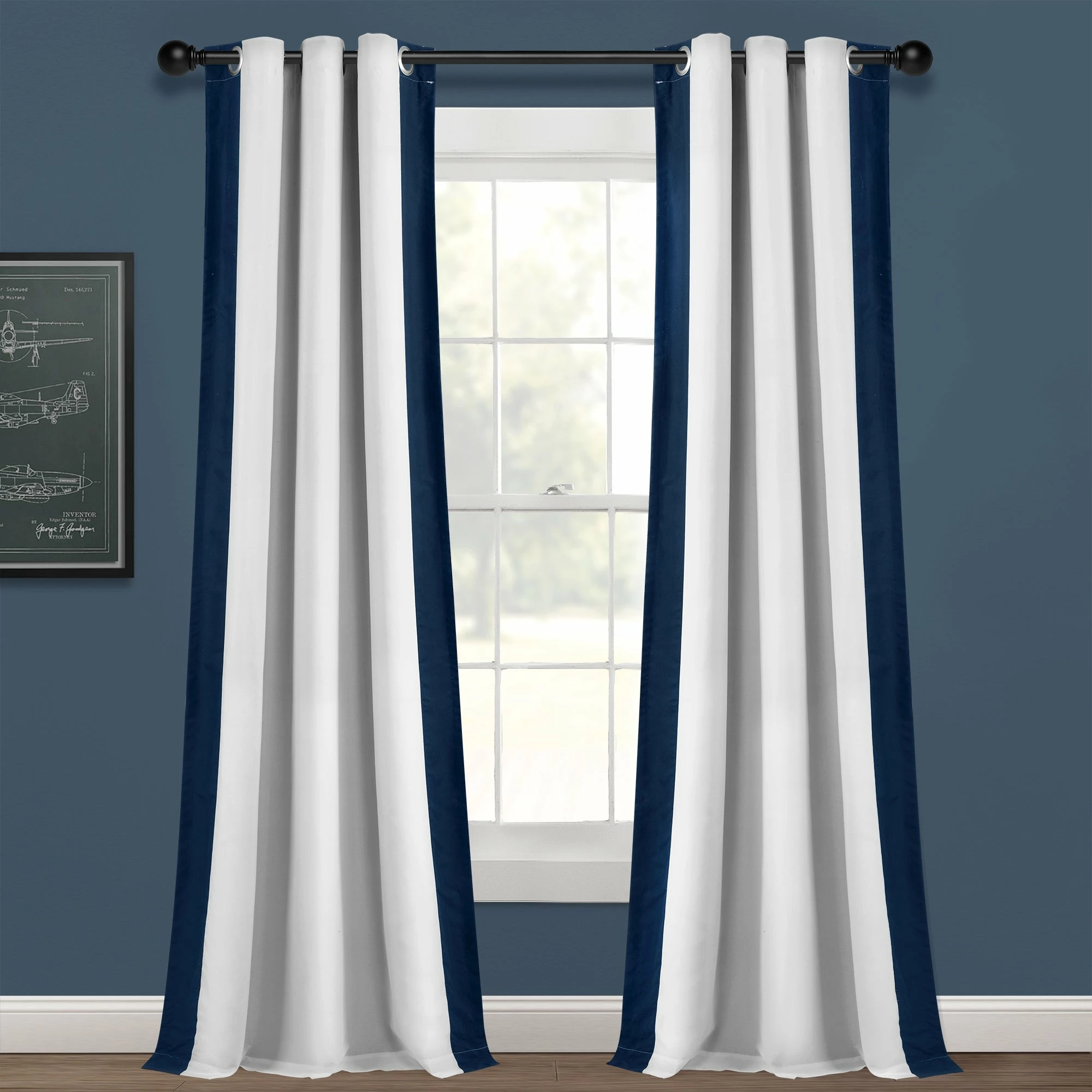 Promo ๐ Lush Decor Block Border 100% Lined Grommet Blackout Window Curtain Panel Single White/navy ๐ 5 Promo ๐ Lush Decor Block Border 100% Lined Grommet Blackout Window Curtain Panel Single White/navy ๐ - Image 5