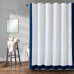 Outlet 👏 Lush Decor Block Border Shower Curtain Single White/navy ✨ -Lush Decor Shop Lush Decor Block Border Shower Curtain Single 13