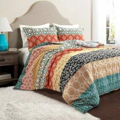 Flash Sale β¨ Lush Decor Bohemian Stripe Reversible 3 Piece Cotton Duvet Set Turquoise&orange π