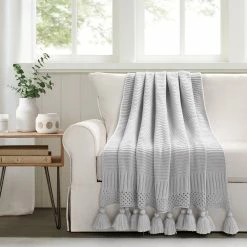 Promo 💯 Lush Decor Boho Knitted Tassel Throw Light Grey 🥰 -Lush Decor Shop Lush Decor Boho Knitted Tassel Throw 2