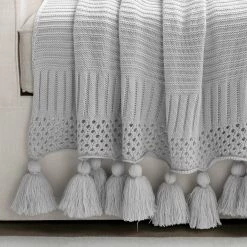 Promo 💯 Lush Decor Boho Knitted Tassel Throw Light Grey 🥰 -Lush Decor Shop Lush Decor Boho Knitted Tassel Throw 5
