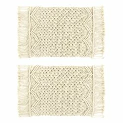 Flash Sale 🎁 Lush Decor Boho Macrame Handcrafted Indoor/Outdoor Washable Water Repellent Placemat 2 Piece Set - 12" X 18"+3" Fringe White 🧨 -Lush Decor Shop Lush Decor Boho Macrame Handcrafted Indoor Outdoor Washable Water Repellent Placemat 2Pc Set 10