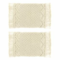 Flash Sale 🎁 Lush Decor Boho Macrame Handcrafted Indoor/Outdoor Washable Water Repellent Placemat 2 Piece Set - 12" X 18"+3" Fringe White 🧨