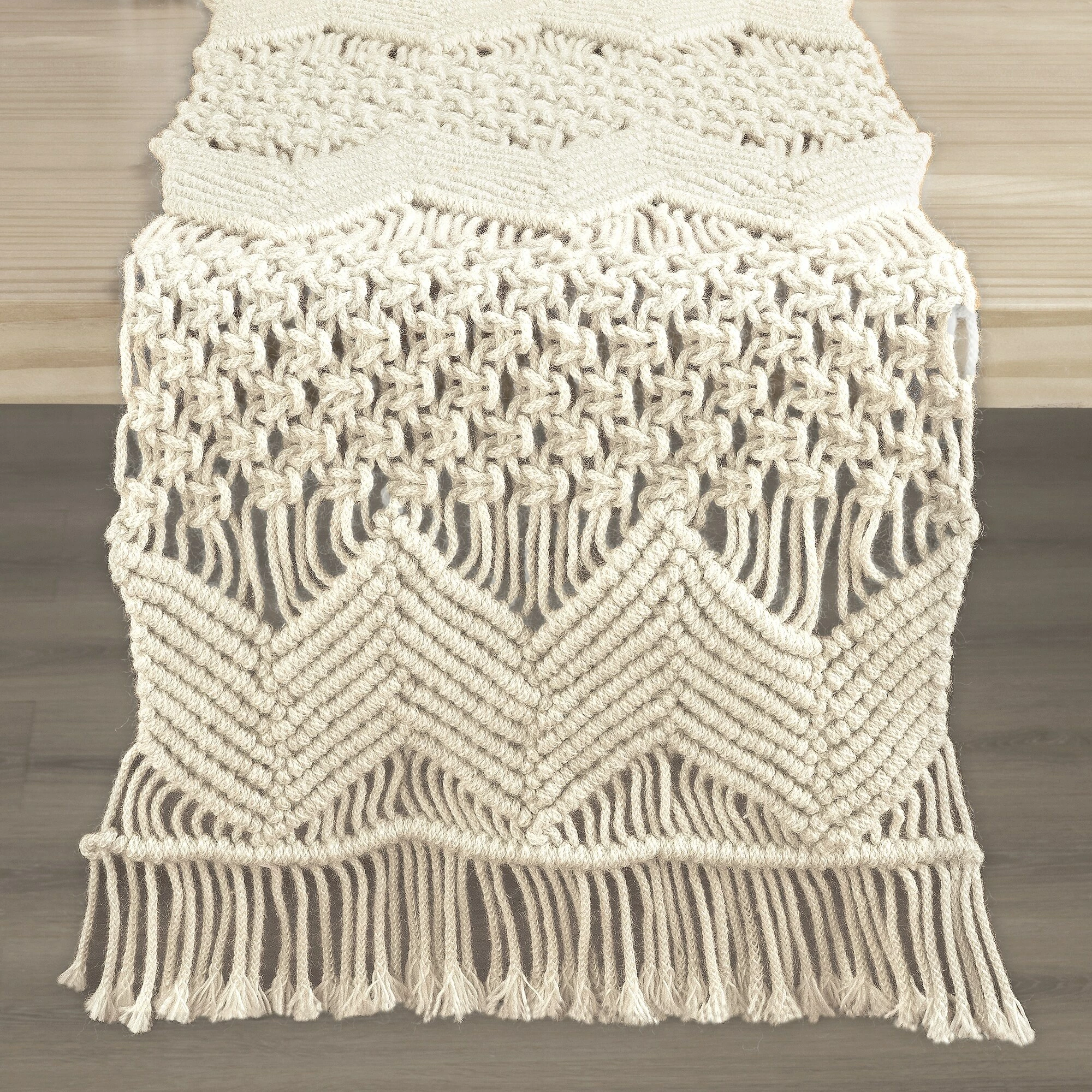 Cheap π Lush Decor Boho Macrame Handcrafted Indoor/Outdoor Washable Water Repellent Runner Single - 13" X 72"+3" Fringe White π 2 Cheap π Lush Decor Boho Macrame Handcrafted Indoor/Outdoor Washable Water Repellent Runner Single - 13" X 72"+3" Fringe White π - Image 2