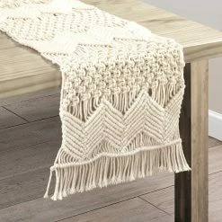 Cheap 🌟 Lush Decor Boho Macrame Handcrafted Indoor/Outdoor Washable Water Repellent Runner Single - 13" X 72"+3" Fringe White 🎁