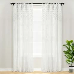 Deals 🛒 Lush Decor Boho Macrame Leaf Cotton Window Curtain Single Panel - 84" X 40" Grey ✔️ -Lush Decor Shop Lush Decor Boho Macrame Leaf Cotton Window Curtain Single Panel 12