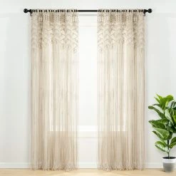Deals 🛒 Lush Decor Boho Macrame Leaf Cotton Window Curtain Single Panel - 84" X 40" Grey ✔️