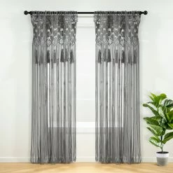 Best deal 🌟 Lush Decor Boho Macrame Tassel Cotton Window Curtain/Room Divider/Wedding Backdrop/Wall Decor - 84" X 40" Grey 😉