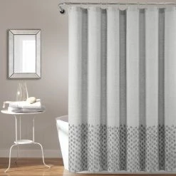 Best Pirce ⌛ Lush Decor Boho Polka Dot Yarn Dyed Eco-Friendly Recycled Cotton Shower Curtain Single Light Gray 🧨