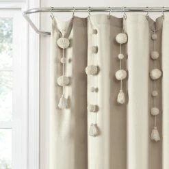 Best Sale 😀 Lush Decor Boho Pom Pom Tassel Linen Shower Curtain Light Gray 🛒 -Lush Decor Shop Lush Decor Boho Pom Pom Tassel Linen Shower Curtain 4