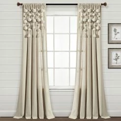 New 👍 Lush Decor Boho Pom Pom Tassel Linen Window Curtain Panel (Single) ❤️