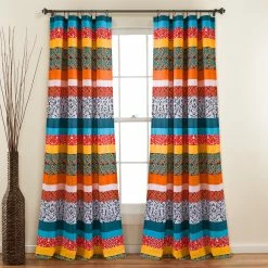 Cheap 😍 Lush Decor Boho Stripe Window Curtain Panel Pair Turquoise & Tangerine ⌛