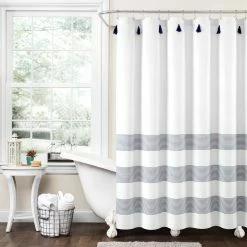 Cheapest 🔥 Lush Decor Boho Tassel Stripe Yarn Dyed Eco-Friendly Recycled Cotton Shower Curtain Single Navy/white 🥰 -Lush Decor Shop Lush Decor Boho Tassel Stripe Yarn Dyed Eco Friendly Recycled Cotton Shower Curtain Single 12