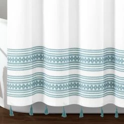 New 🎉 Lush Decor Breezy Chic Tassel Jacquard Eco-Friendly Recycled Cotton Shower Curtain Single Light Gray 😍 -Lush Decor Shop Lush Decor Breezy Chic Tassel Jacquard Eco Friendly Recycled Cotton Shower Curtain Single 10