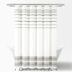 New 🎉 Lush Decor Breezy Chic Tassel Jacquard Eco-Friendly Recycled Cotton Shower Curtain Single Light Gray 😍 -Lush Decor Shop Lush Decor Breezy Chic Tassel Jacquard Eco Friendly Recycled Cotton Shower Curtain Single 7