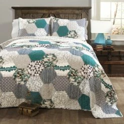 Promo 🛒 Lush Decor Briley 3-piece Quilt Set Blue ✔️