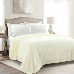 Wholesale 🧨 Lush Decor Cable Soft Knitted All Season Blanket/Coverlet Ivory 🔔