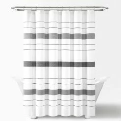 Brand new 🔥 Lush Decor Chic Stripe Yarn Dyed Eco-Friendly Recycled Cotton Shower Curtain Single Black/gray ✔️ -Lush Decor Shop Lush Decor Chic Stripe Yarn Dyed Eco Friendly Recycled Cotton Shower Curtain Single 1