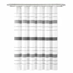 Brand new 🔥 Lush Decor Chic Stripe Yarn Dyed Eco-Friendly Recycled Cotton Shower Curtain Single Black/gray ✔️ -Lush Decor Shop Lush Decor Chic Stripe Yarn Dyed Eco Friendly Recycled Cotton Shower Curtain Single 4