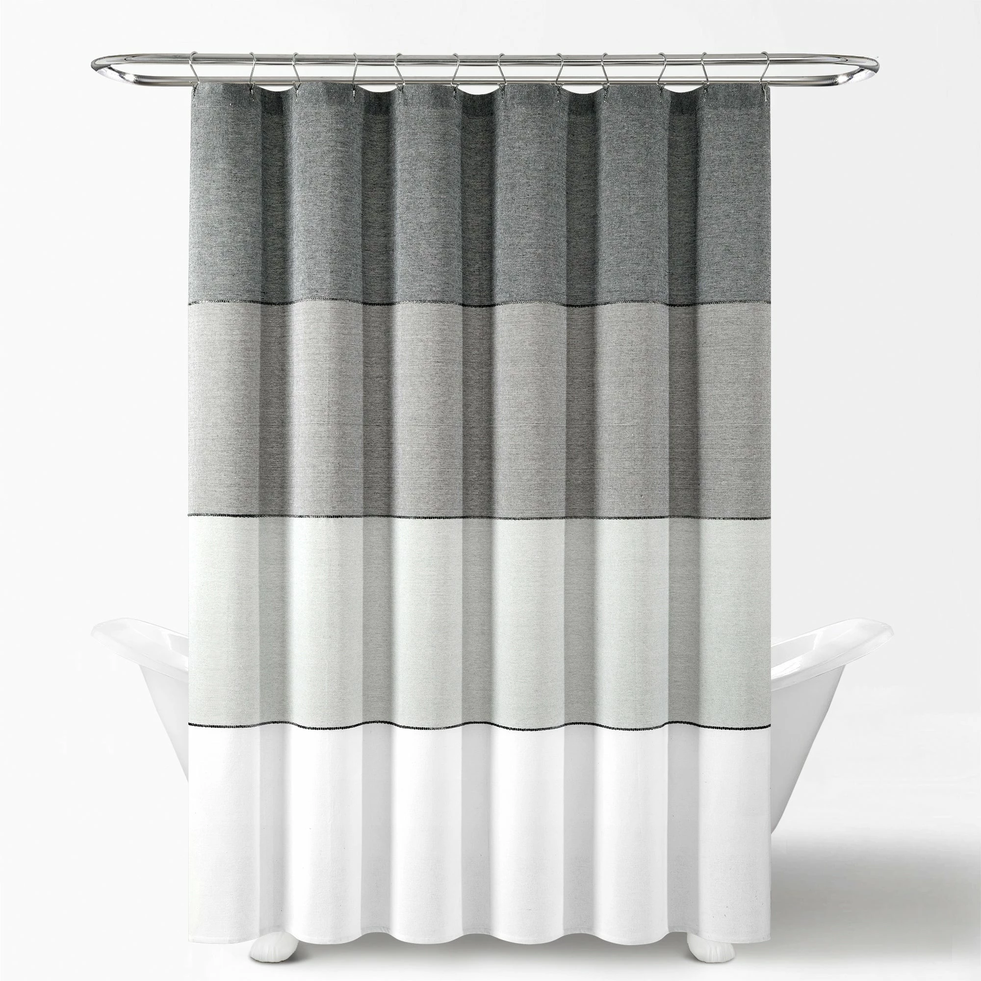 Promo π― Lush Decor Color Block Ombre Yarn Dyed Eco-Friendly Recycled Cotton Shower Curtain Single Black/gray π― 5 Promo π― Lush Decor Color Block Ombre Yarn Dyed Eco-Friendly Recycled Cotton Shower Curtain Single Black/gray π― - Image 5