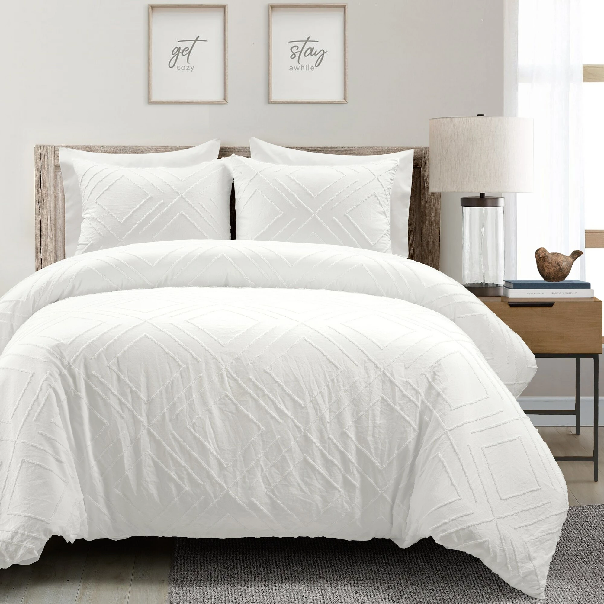 Budget β€οΈ Lush Decor Diamond Clip Jacquard 3 Piece Duvet Cover Set White π 2 Budget β€οΈ Lush Decor Diamond Clip Jacquard 3 Piece Duvet Cover Set White π - Image 2