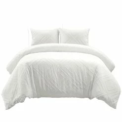 Budget β€οΈ Lush Decor Diamond Clip Jacquard 3 Piece Duvet Cover Set White π