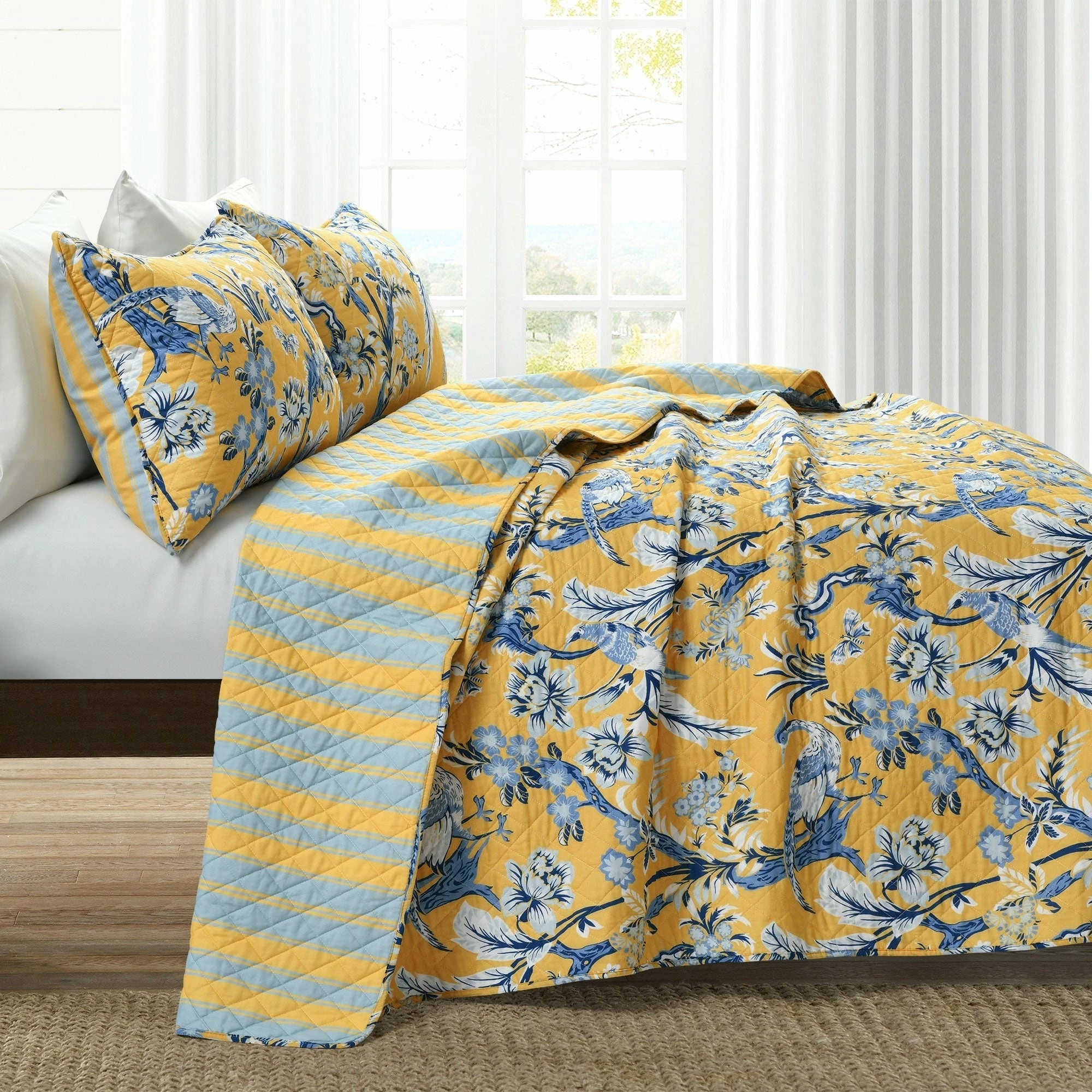 Discount π Lush Decor Dolores 3 Piece Cotton Quilt Set Yellow & Blue π 6 Discount π Lush Decor Dolores 3 Piece Cotton Quilt Set Yellow & Blue π - Image 6