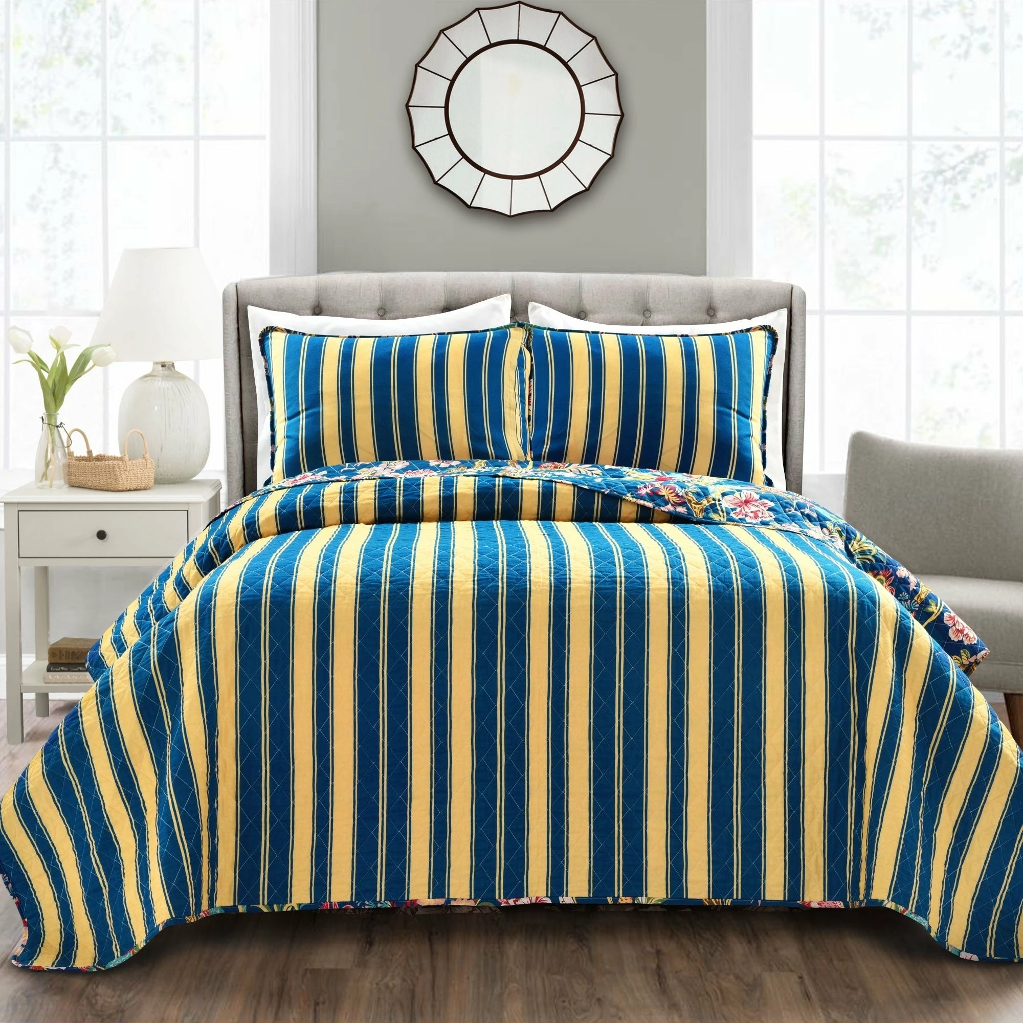 Discount π Lush Decor Dolores 3 Piece Cotton Quilt Set Yellow & Blue π 5 Discount π Lush Decor Dolores 3 Piece Cotton Quilt Set Yellow & Blue π - Image 5