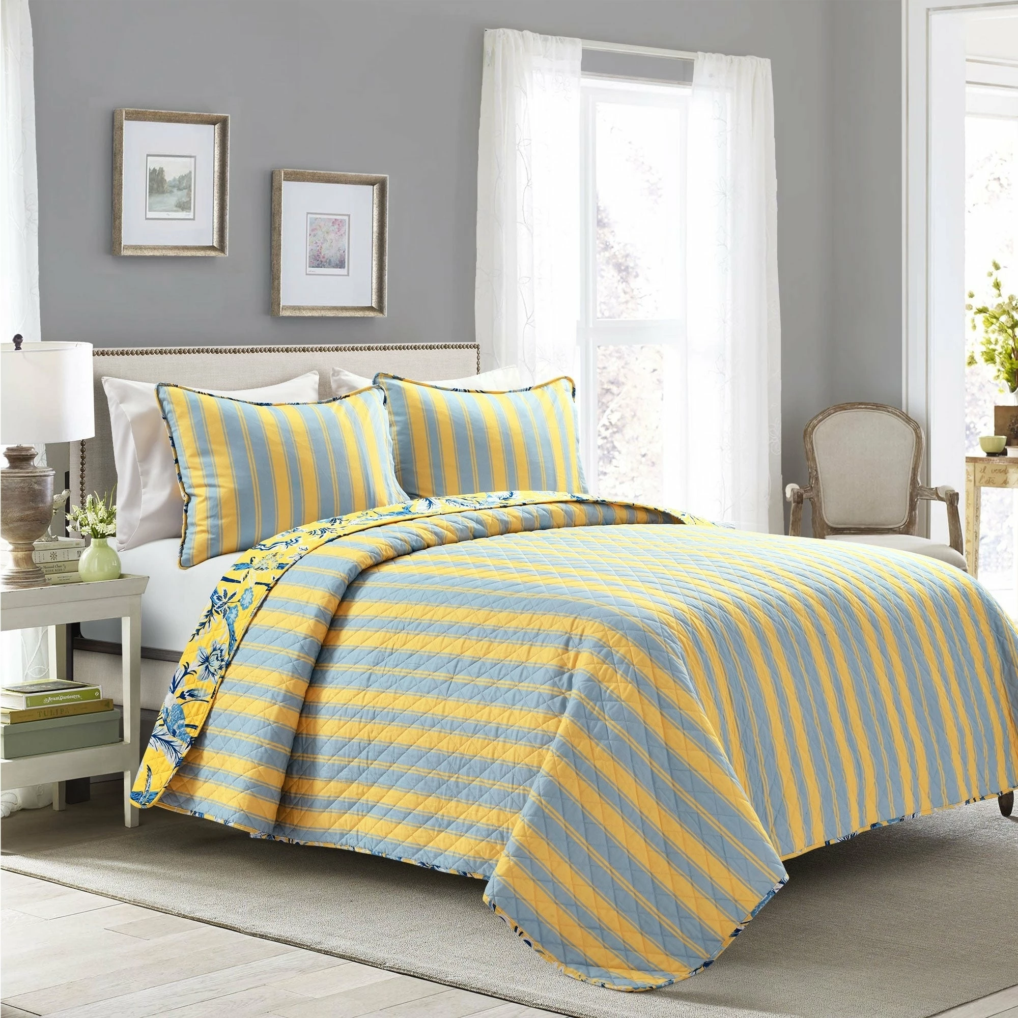 Discount π Lush Decor Dolores 3 Piece Cotton Quilt Set Yellow & Blue π 4 Discount π Lush Decor Dolores 3 Piece Cotton Quilt Set Yellow & Blue π - Image 4