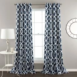 Hot Sale 🔔 Lush Decor Edward Moroccan Room-darkening Curtain Panel Pair Navy ✔️ -Lush Decor Shop Lush Decor Edward Moroccan Pattern Room Darkening Curtain Panel Pair 11