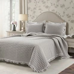 Best Pirce 🔥 Lush Decor Ella Shabby Chic Ruffle Lace 3 Piece Quilt Set Neutral 🛒