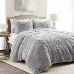 Flash Sale β¨ Lush Decor Emma Faux Fur Cozy Super Soft Oversized Duvet Cover 3Pc Set Light Gray π₯