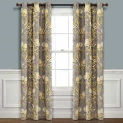 Flash Sale 🛒 Lush Decor Farmhouse Bird And Flower Insulated Grommet Blackout Window Curtain Panel Pair Gray & Yellow 😉