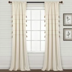New 🔥 Lush Decor Farmhouse Boho Stripe Woven Tassel Yarn Dyed Cotton Window Curtain Panel Pair Wheat & White 🎉 -Lush Decor Shop Lush Decor Farmhouse Boho Stripe Woven Tassel Yarn Dyed Cotton Window Curtain Panel Pair 2