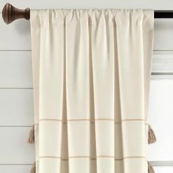 New 🔥 Lush Decor Farmhouse Boho Stripe Woven Tassel Yarn Dyed Cotton Window Curtain Panel Pair Wheat & White 🎉 -Lush Decor Shop Lush Decor Farmhouse Boho Stripe Woven Tassel Yarn Dyed Cotton Window Curtain Panel Pair 3