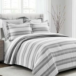 Best deal 😉 Lush Decor Farmhouse Eco-Friendly Recycled Cotton Yarn Dyed Stripe 5 Piece Comforter Set Gray 👏