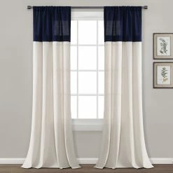 Wholesale ✔️ Lush Decor Farmhouse Faux Linen Colorblock Pleated Window Curtain Single Panel - 84" X 40" ✨