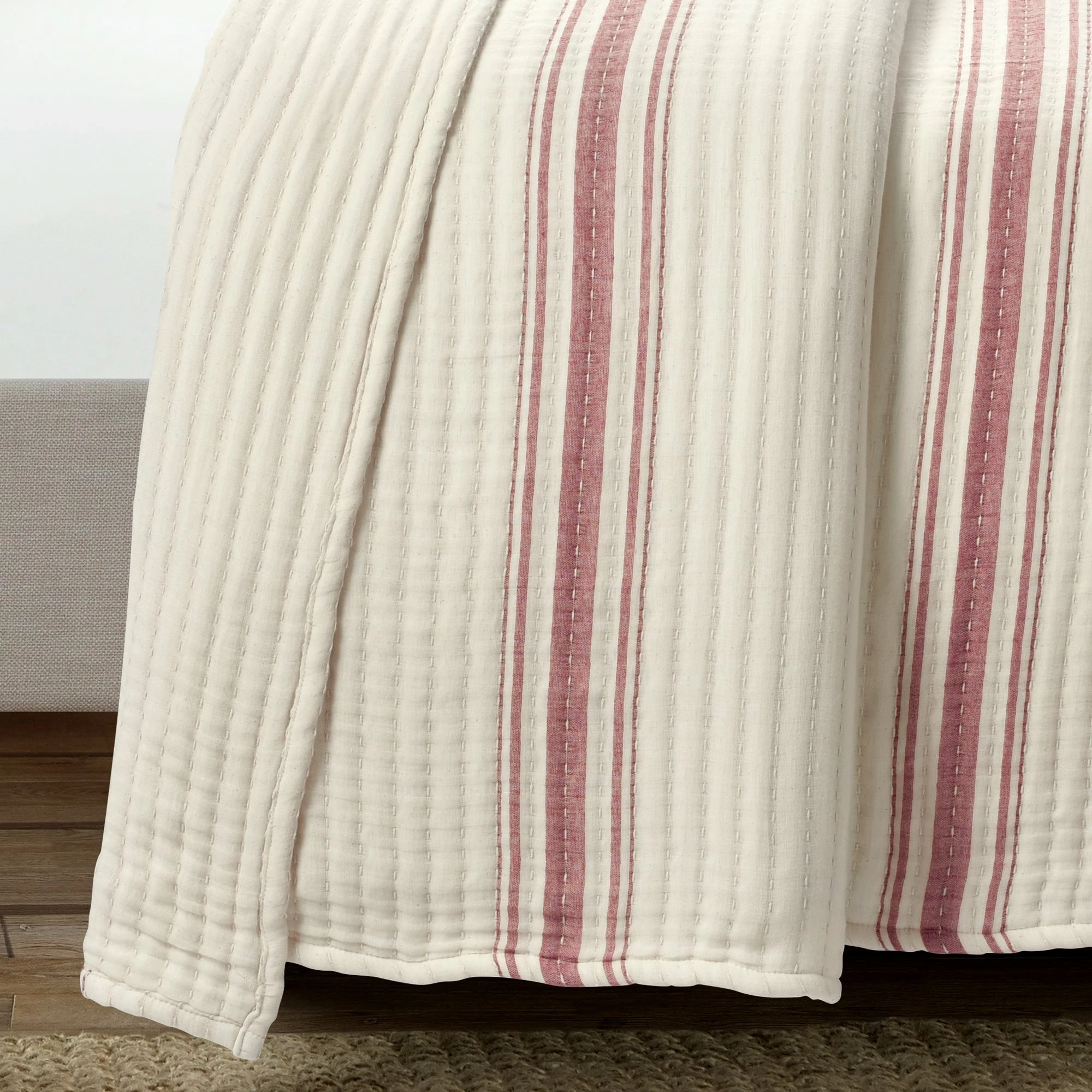 Deals 😍 Lush Decor Farmhouse Stripe Kantha Pick Stitch Yarn Dyed Cotton Woven Quilt/Coverlet Red 🔥 7 Deals 😍 Lush Decor Farmhouse Stripe Kantha Pick Stitch Yarn Dyed Cotton Woven Quilt/Coverlet Red 🔥 - Image 7