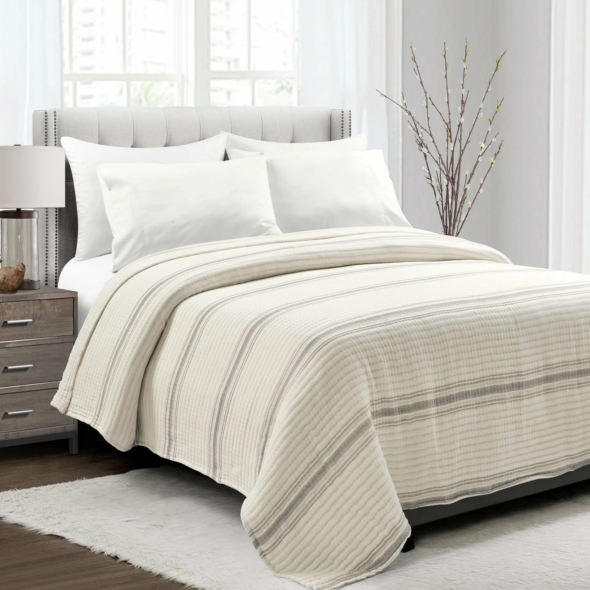 Deals 😍 Lush Decor Farmhouse Stripe Kantha Pick Stitch Yarn Dyed Cotton Woven Quilt/Coverlet Red 🔥 8 Deals 😍 Lush Decor Farmhouse Stripe Kantha Pick Stitch Yarn Dyed Cotton Woven Quilt/Coverlet Red 🔥 - Image 8