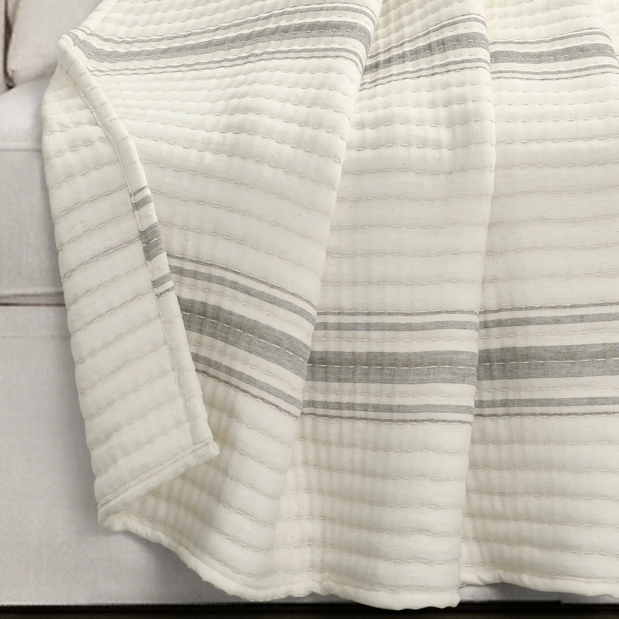 Budget ⭐ Lush Decor Farmhouse Stripe Kantha Pick Stitch Yarn Dyed Cotton Woven Throw Blanket Blue ❤️ 4 Budget ⭐ Lush Decor Farmhouse Stripe Kantha Pick Stitch Yarn Dyed Cotton Woven Throw Blanket Blue ❤️ - Image 4