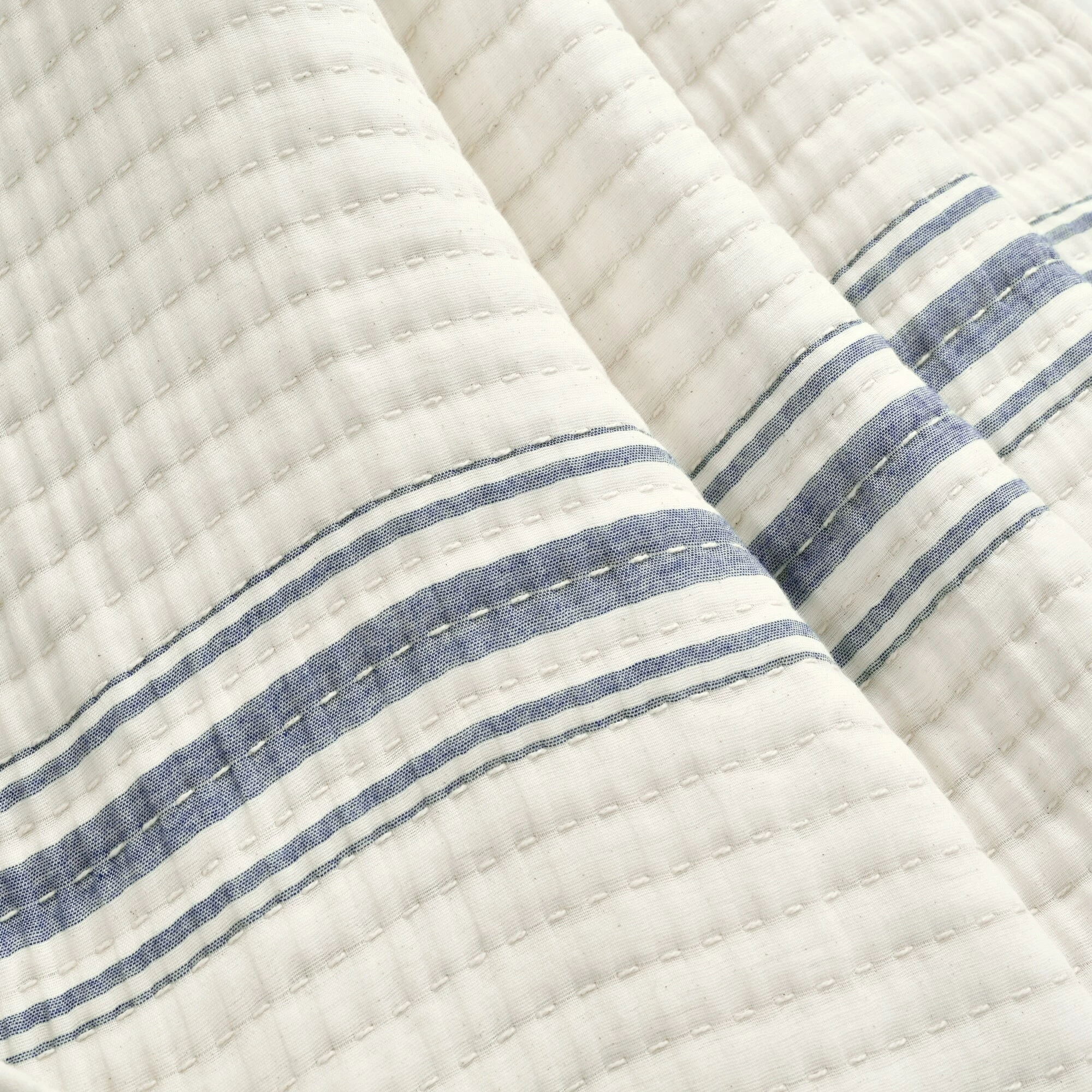 Budget ⭐ Lush Decor Farmhouse Stripe Kantha Pick Stitch Yarn Dyed Cotton Woven Throw Blanket Blue ❤️ 5 Budget ⭐ Lush Decor Farmhouse Stripe Kantha Pick Stitch Yarn Dyed Cotton Woven Throw Blanket Blue ❤️ - Image 5