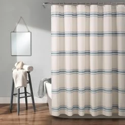 Outlet ❤️ Lush Decor Farmhouse Stripe Shower Curtain Red 🎁