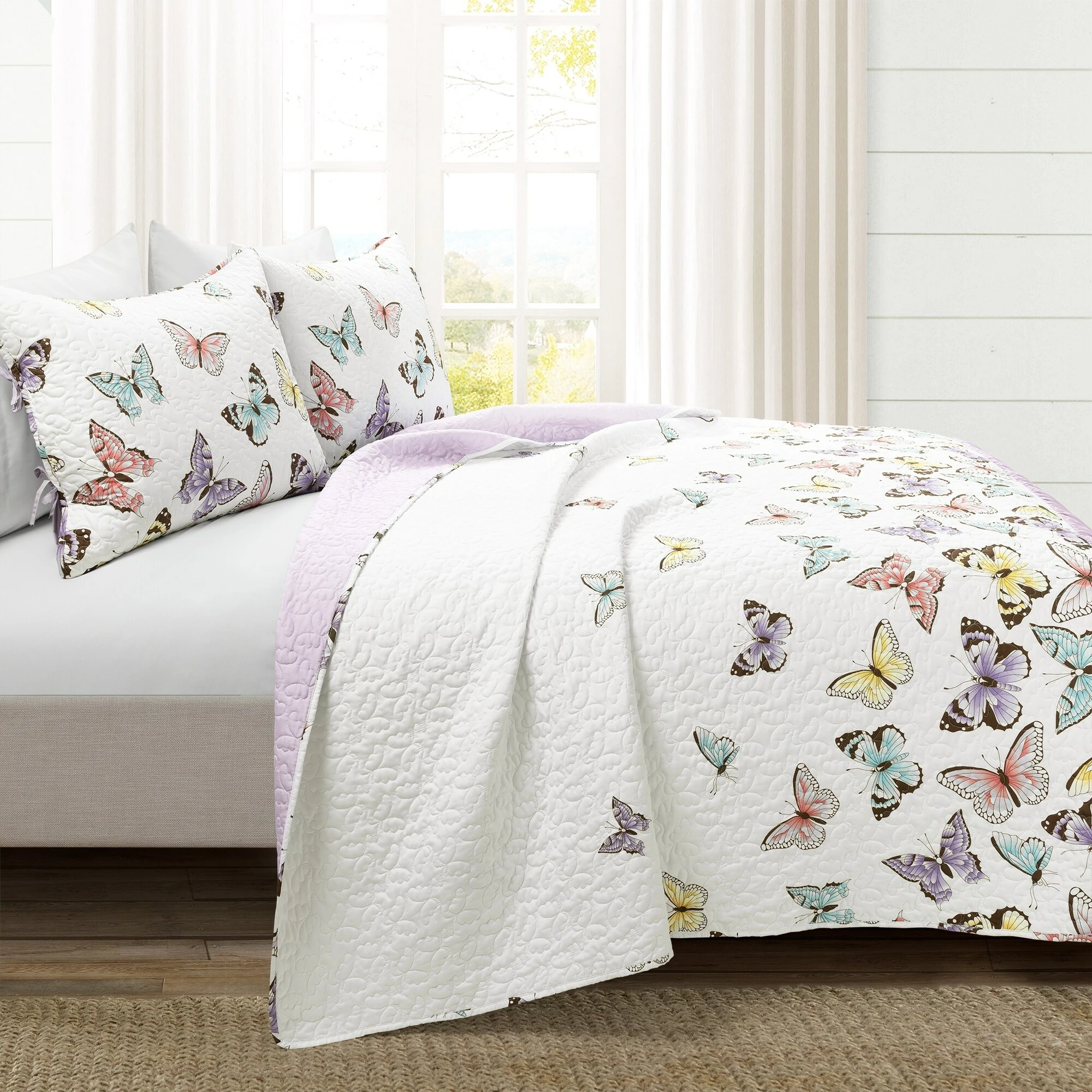 Best Pirce ❤️ Lush Decor Flutter Butterfly 3-piece Quilt Set Lilac ✔️ 6 Best Pirce ❤️ Lush Decor Flutter Butterfly 3-piece Quilt Set Lilac ✔️ - Image 6