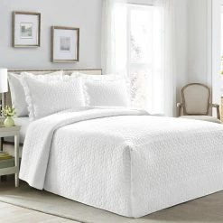 Coupon 😀 Lush Decor French Country Geo Ruffle 👗 Skirt 3-piece Bedspread Set White 🎁