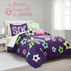 Flash Sale ✔️ Lush Decor 👧 Girls Soccer Kick Reversible Oversized Comforter Purple 💯